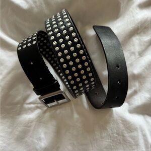 ALLSAINTS Black Studded Leather Belt